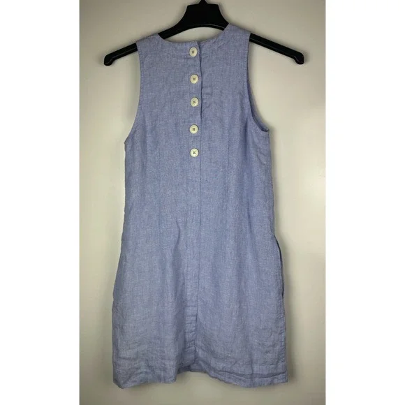 J.crew 100% Linen Button Back Shift Dress in Beauchamps J2466 Blue Size XS - Picture 8 of 12
